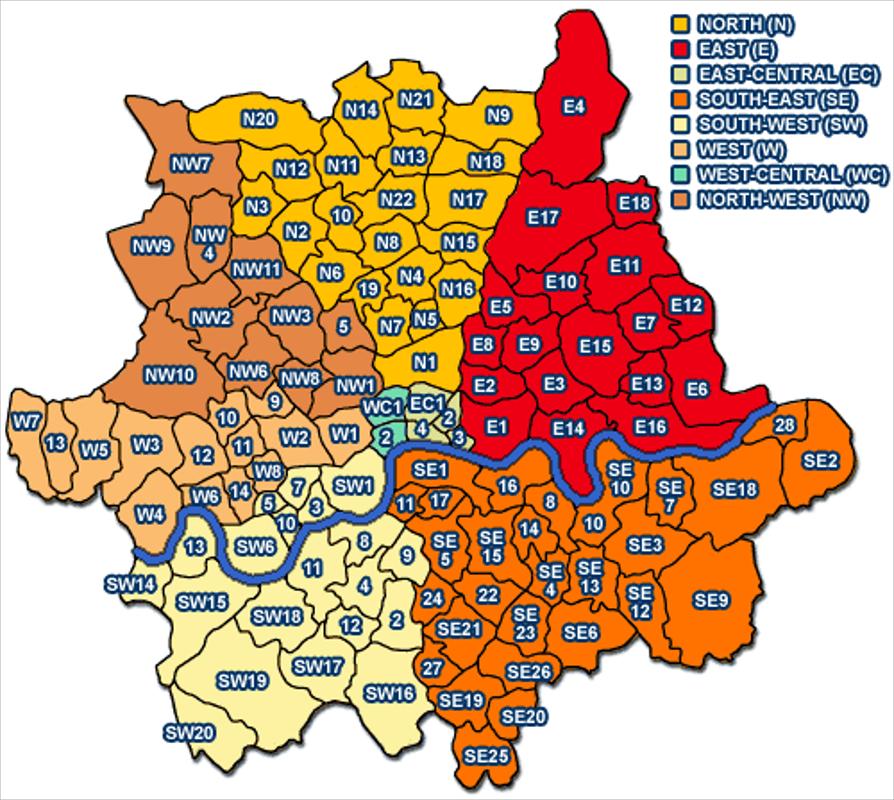 London Postcodes Tranigo   London Postcode Map